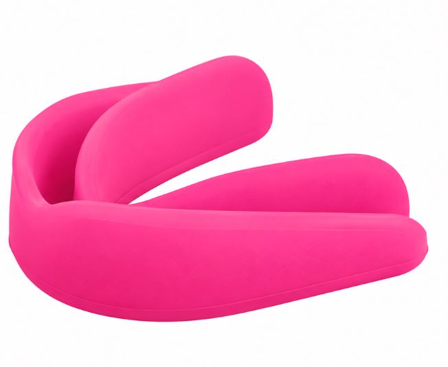 Bright pink single mouth guard, side view
