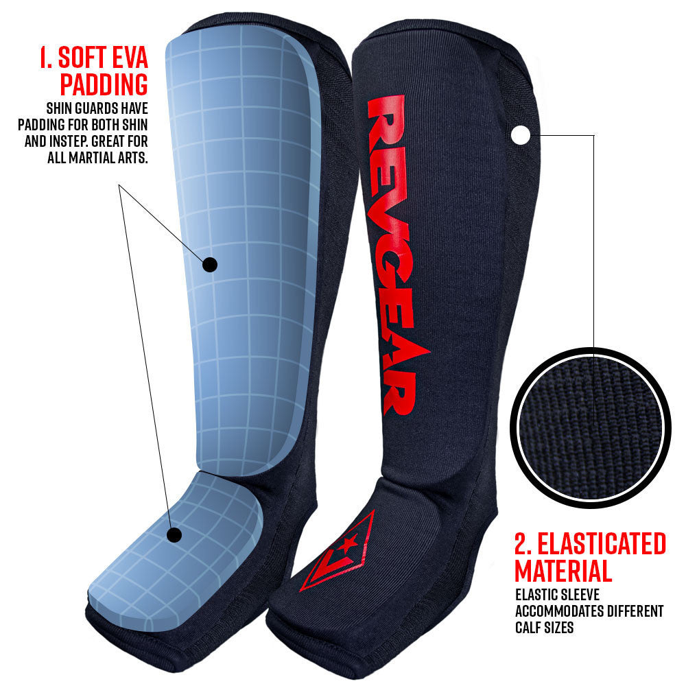 Revgear Amateur Cloth Shin & Instep Guards for Muay Thai, MMA, Boxing