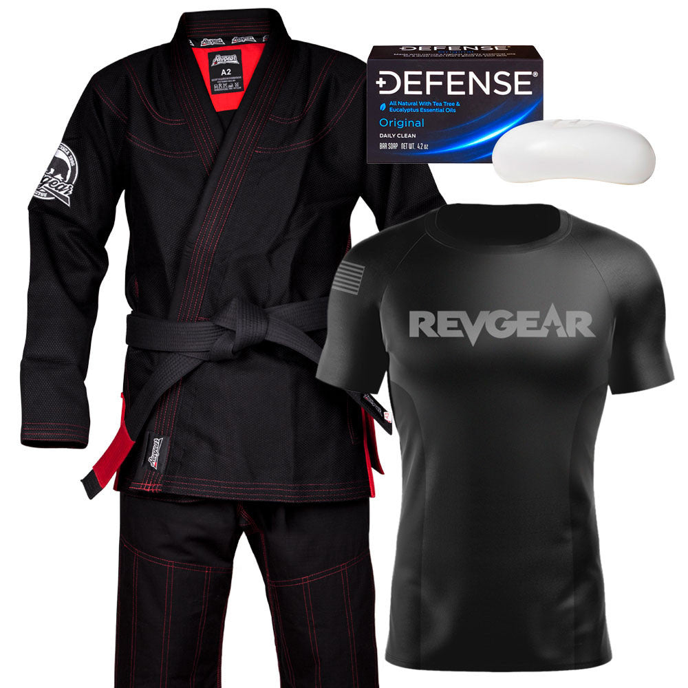 Revgear Venice Power Bundle: BJJ Gi, Compression Rash Guard & Defense Soap