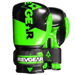 Green and black Pinnacle boxing gloves shown as a pair