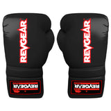 Pair of oversized black display boxing gloves with red Revgear lettering