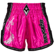 Pink and black Koi Thai shorts, front view