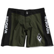 Olive and black Stealth Hybrid MMA shorts shown flat