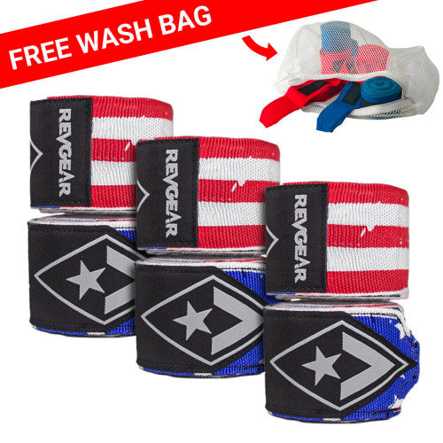 Revgear 180" USA Hand Wraps 3-Pack Bundle with Free Wash Bag