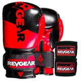 Revgear Pinnacle P4 Boxing Gloves 16oz & Hand Wrap Bundle - Black/Red