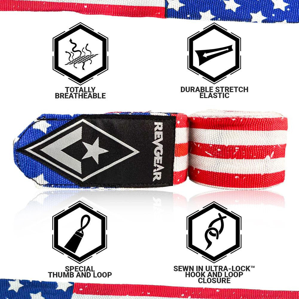 Revgear Pro Series USA Flag Elastic Hand Wraps - 180"