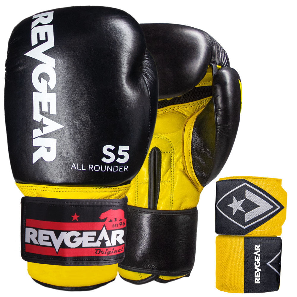 Revgear S5 Boxing Bundle - Yellow - All-Rounder Boxing Gloves & Handwraps